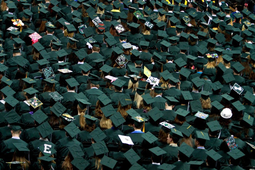 Some of the graduates during the Spring Commencement at the Convocation Center in Ypsilanti on Sunday, April 27, 2015. 