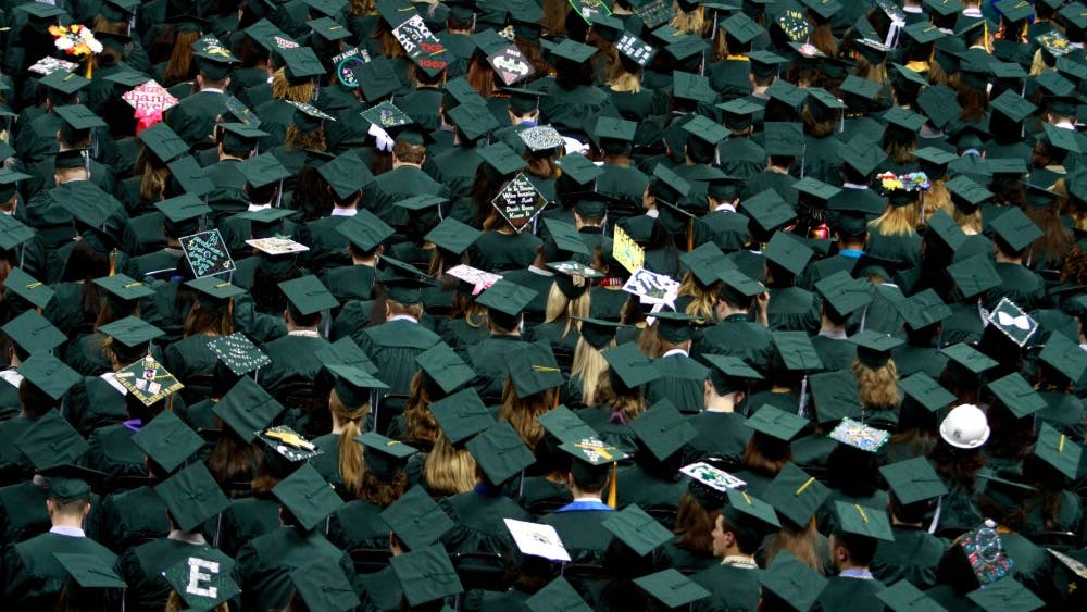 Some of the graduates during the Spring Commencement at the Convocation Center in Ypsilanti on Sunday, April 27, 2015.