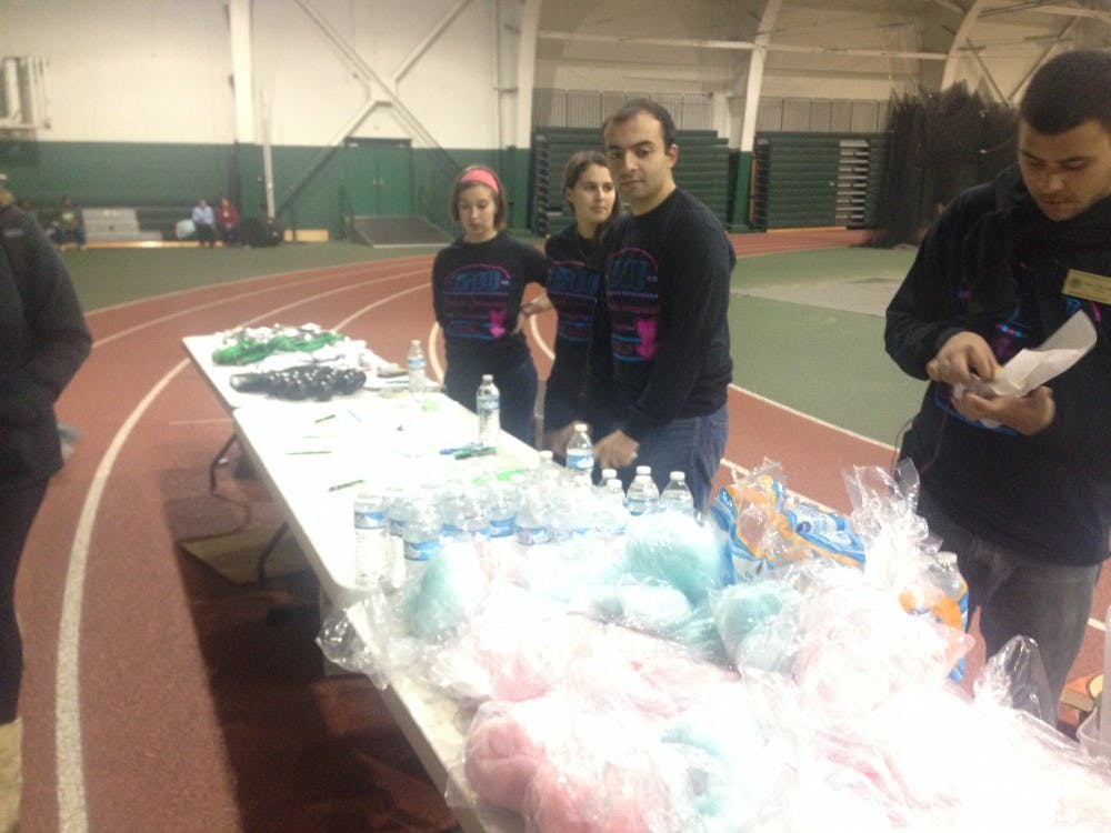 Student government senators prepared the give-away table.
