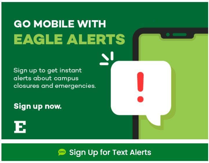 This image from the EMU website promotes student and staff participation in the emergency alert system managed by the EMU Public Safety Communications Center. To sign up for alerts, visit the EMU emergency notification webpage.