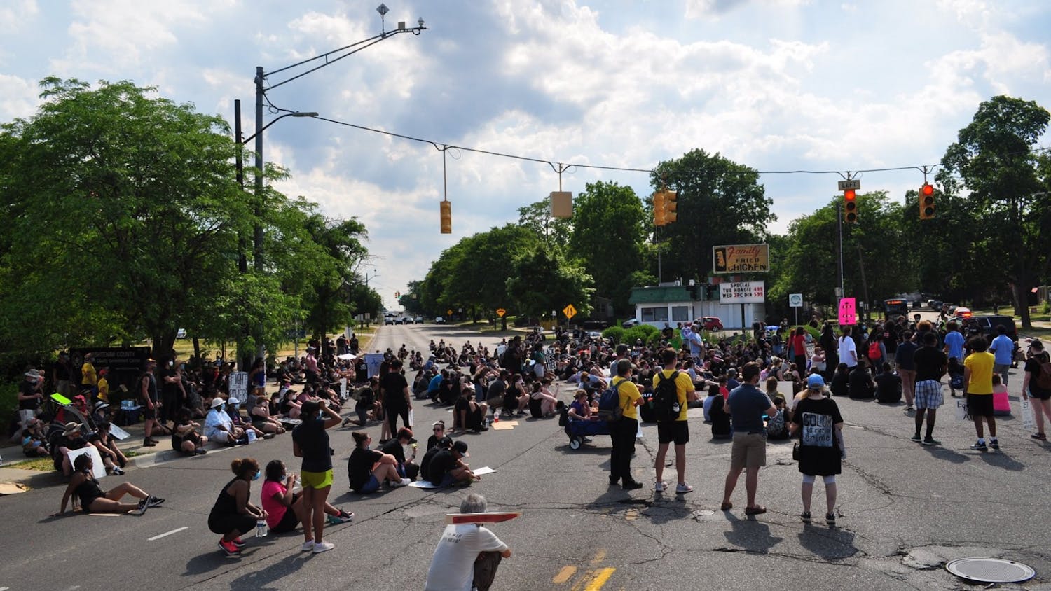 Black Lives Matter protestors gather at the intersection of Congress St. and W. Michigan Ave.