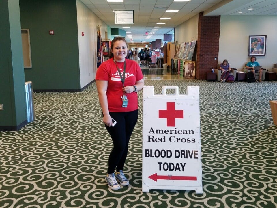Freshman math major Nelia Fick after donating blood to the American Red Cross Blood Drive&nbsp;