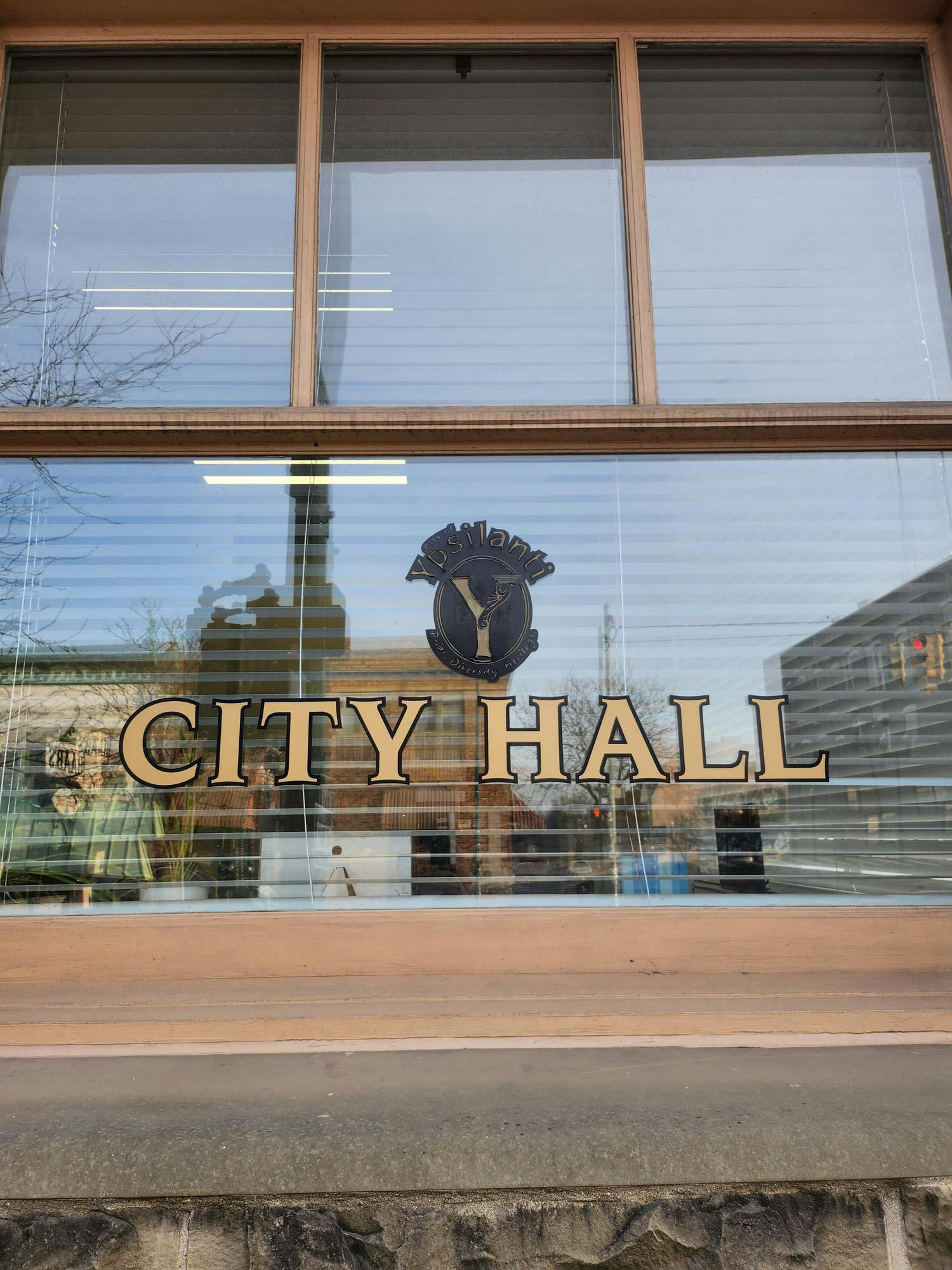 The window of Ypsilanti City Hall.