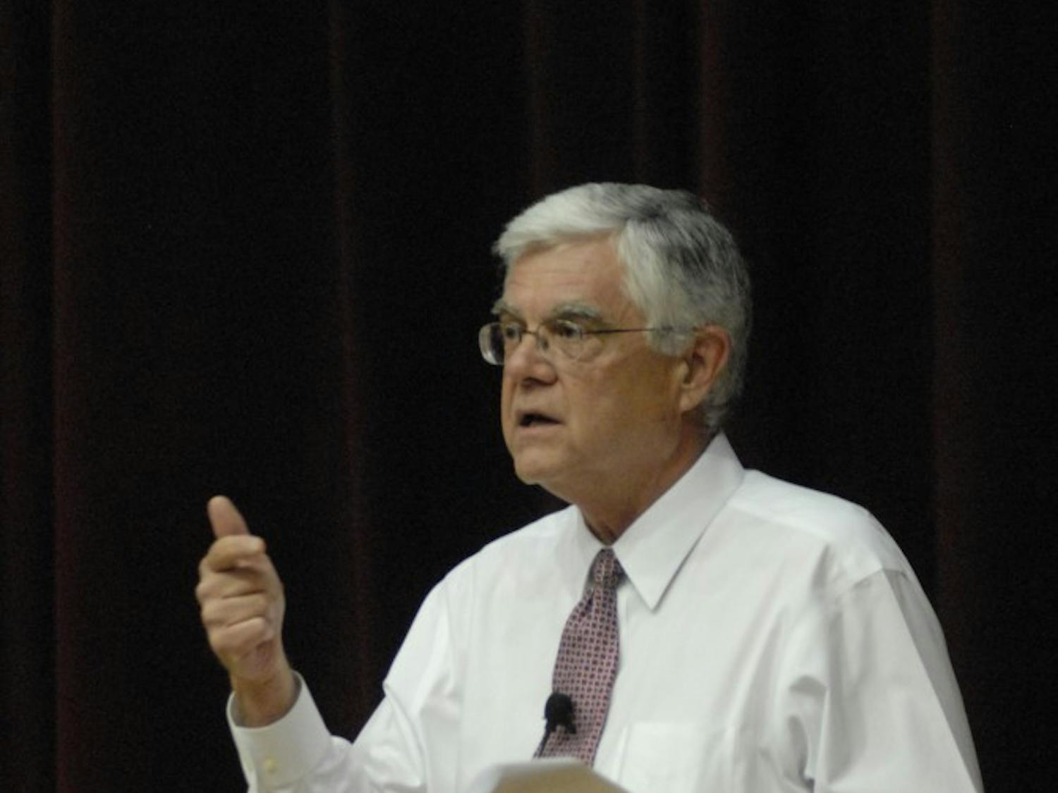 John Lumm discussed the University's budget, of which allows for 0% increases in tuition, room and board while as also allowing for an increase in staff population and campus renovations.