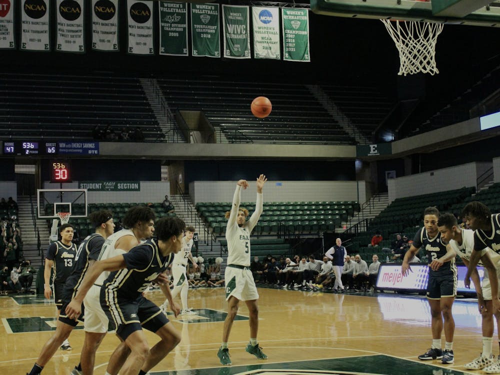 Eastern Michigan University&#x27;s Mens Basketball team during their match versus Akron on Saturday, February 19th, 2022.  