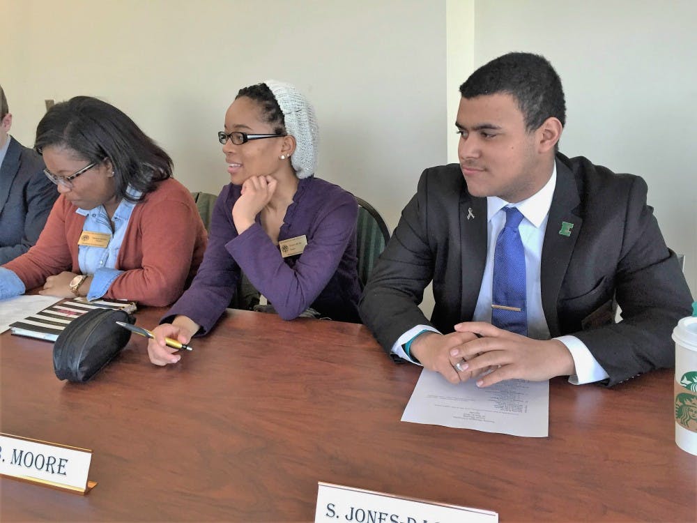 From left to right, Senator Tanasia Morton, Senator Brianna Moore, and Senator Sam Jones-Darling during their March 22 meeting.&nbsp;