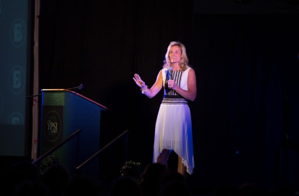 Eastern Michigan athletic director Heather Lyke opens up the first annual 'Ypsi's" award show on April 21, 2015 in the Convocation Center.