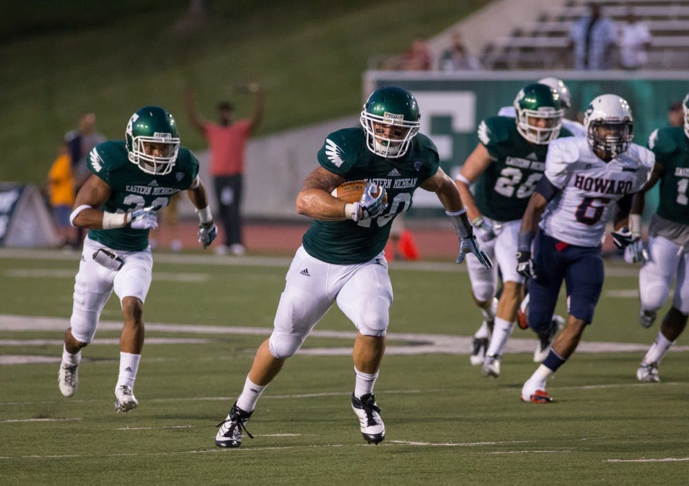 	EMU Linebacker Sean Kurtz had a key interception late in the game to help EMU beat Howard University 34-24 Saturday night in Ypsilanti.