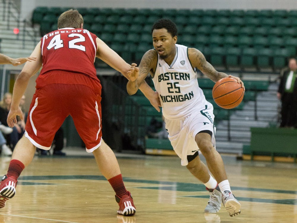 Eastern Michigan guard Darell Combs (25) scored 11 points in the Eagles 56-52 win over Northern Illinois Saturday afternoon.