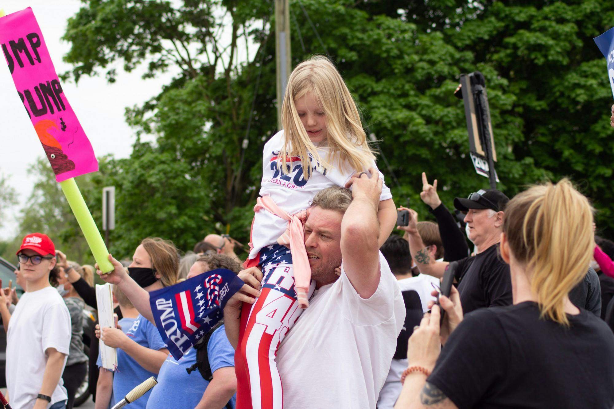 Anti-Trump and pro-Trump protestors gather outside the Ford Rawsonville Components Plant on Thursday May 21, 2020 during President Trump's tour of the facility. 
