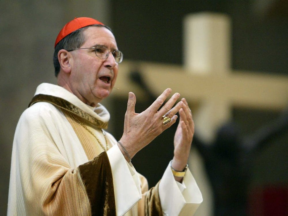 In this April 1, 2005 file photograph, Cardinal Roger Mahony leads a special Mass at the Cathedral of Our Lady of the Angels to pray for the Pope's health, in Los Angeles, California. (Ricardo DeAratanha/Los Angeles Times/MCT)