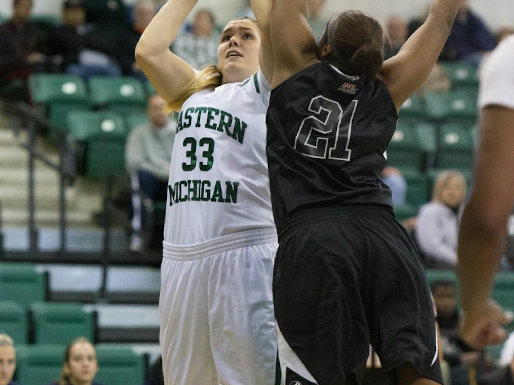 EMU forward Olivia Fouty had a double-double in last nights 81-76 overtime win over Butler.(33) had a double-double in last nights 81-76 overtime win over Butler.