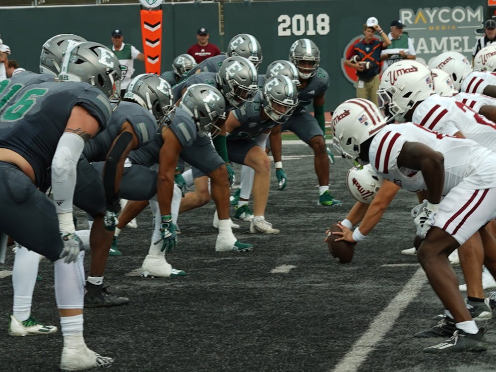 The Eagles prepare to attempt to block a punt after UMass was forced to give the ball away in their matchup on Sept. 16, 2023. (Photo credit: Jordan Boyd)