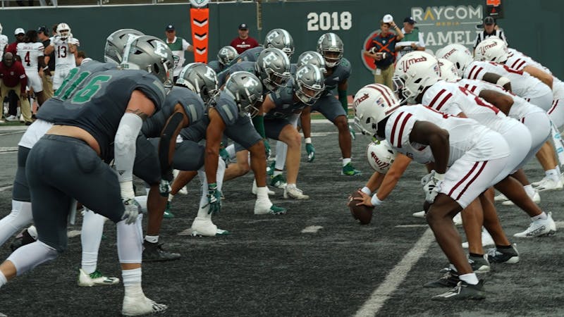 The Eagles prepare to attempt to block a punt after UMass was forced to give the ball away in their matchup on Sept. 16, 2023. (Photo credit: Jordan Boyd)