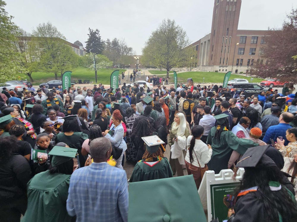 The crowd of friends, family, and graduates gathered outside of Pease Auditorium after the Multicultural Graduation Celebration on Friday, April 26th.