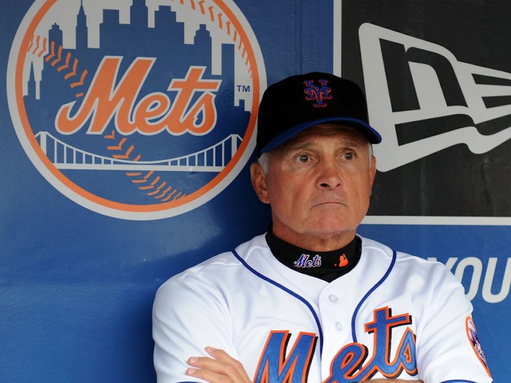 New York Mets manager Terry Collins (10) sits in the dugout prior to the game against the Florida Marlins at Citi Field in New York, Tuesday, May 17, 2011. The game was postponed due to weather. No make update was announced. (Christopher Pasatieri/Newsday/MCT)