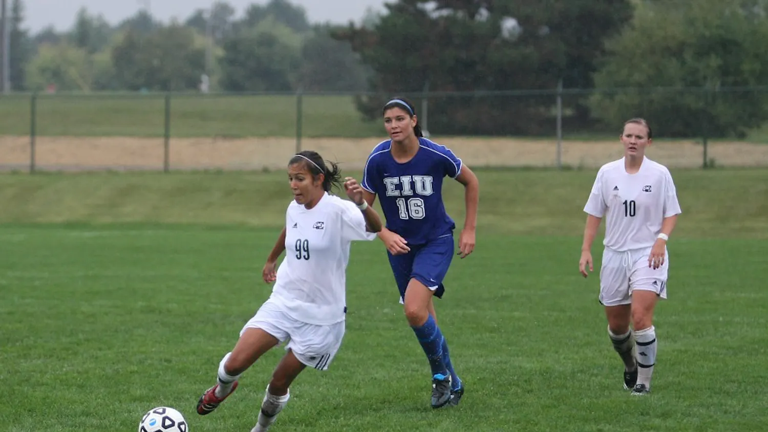 Ashley Rodrigues (99) in Eastern Michigan’s 1-0 win against Eastern Illinois in the first game. She had the lone goal. EMU coach Scott Hall praised her consistency and attitude.