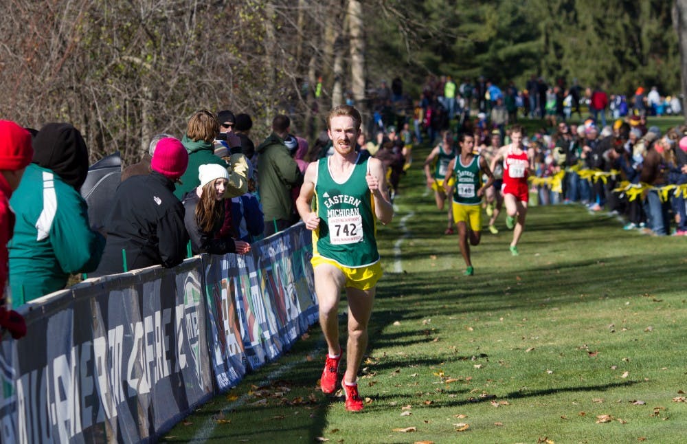 Willy Fink wins the MAC Meet during the MAC Championship meet at Central Michigan University in Mount Pleasant on Saturday, November 1st, 2014.