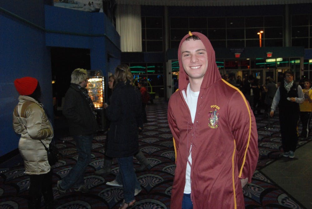 Eastern Michigan University senior Jason Jacob shows his Potter pride at the Rave Cinemas. The theatre drew crowds, in and out of costume, for the midnight showing of ‘Harry Potter and the Deathly Hallows, Part One’ Thursday.