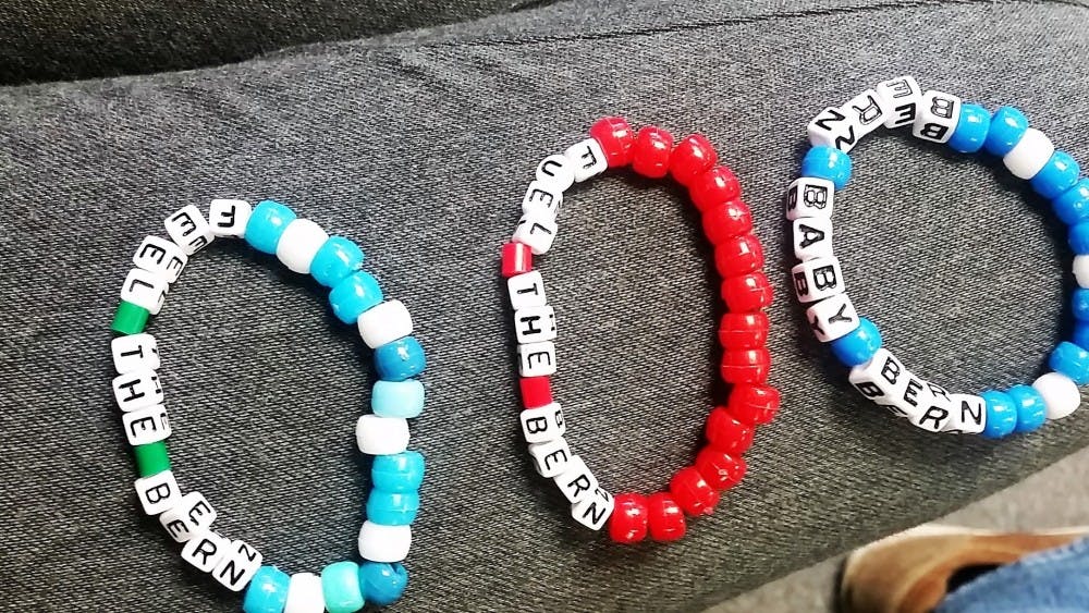 Bracelets made by Pittsfield Township citizen&nbsp;Chris Russo that she handed out to Bernie Sanders supporters.&nbsp;