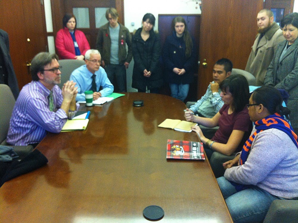 	Eastern’s Walter Kraft, Geoff Larcom and Gloria Hage met with two workers affected by the issue, as well as student organizations that have been vocal about it.