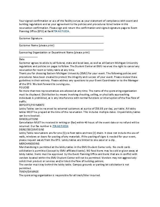 Lobby table agreement