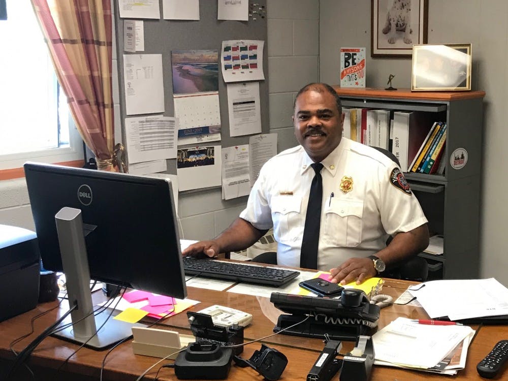 Fire Chief Ken Hobbs at his desk.