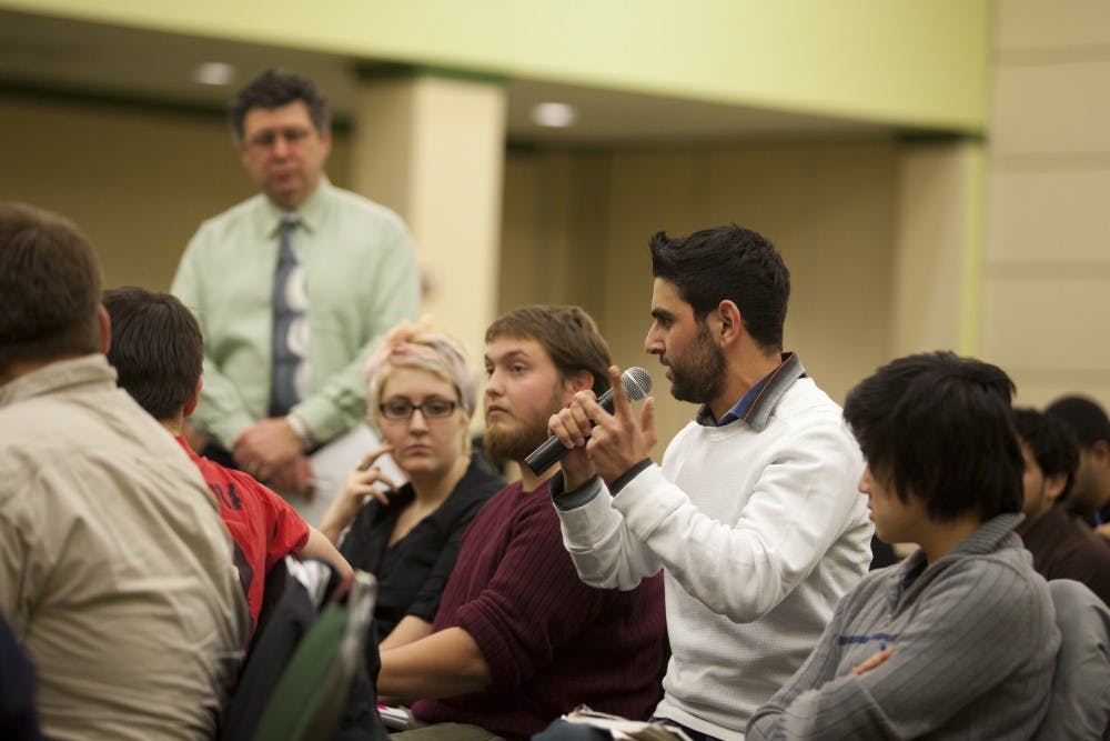 Malek Abduljaber comments on the revolution in Egypt. The ‘teach-in’ on Thursday was held to help educate the campus community on the conflicts arising in the Middle East.
