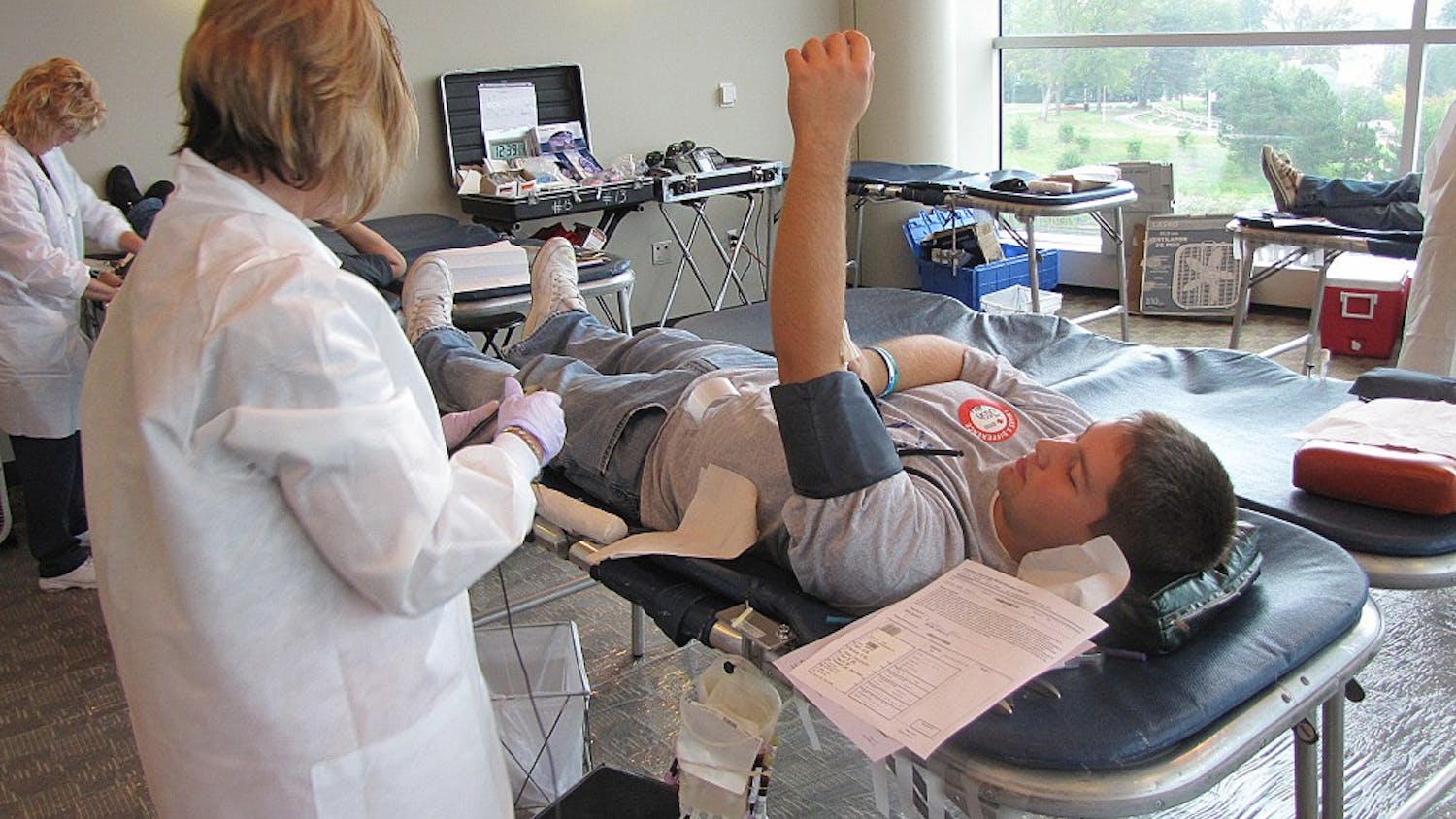 Sophomore Josh Blair saved three lives at the student center blood drive last Monday.