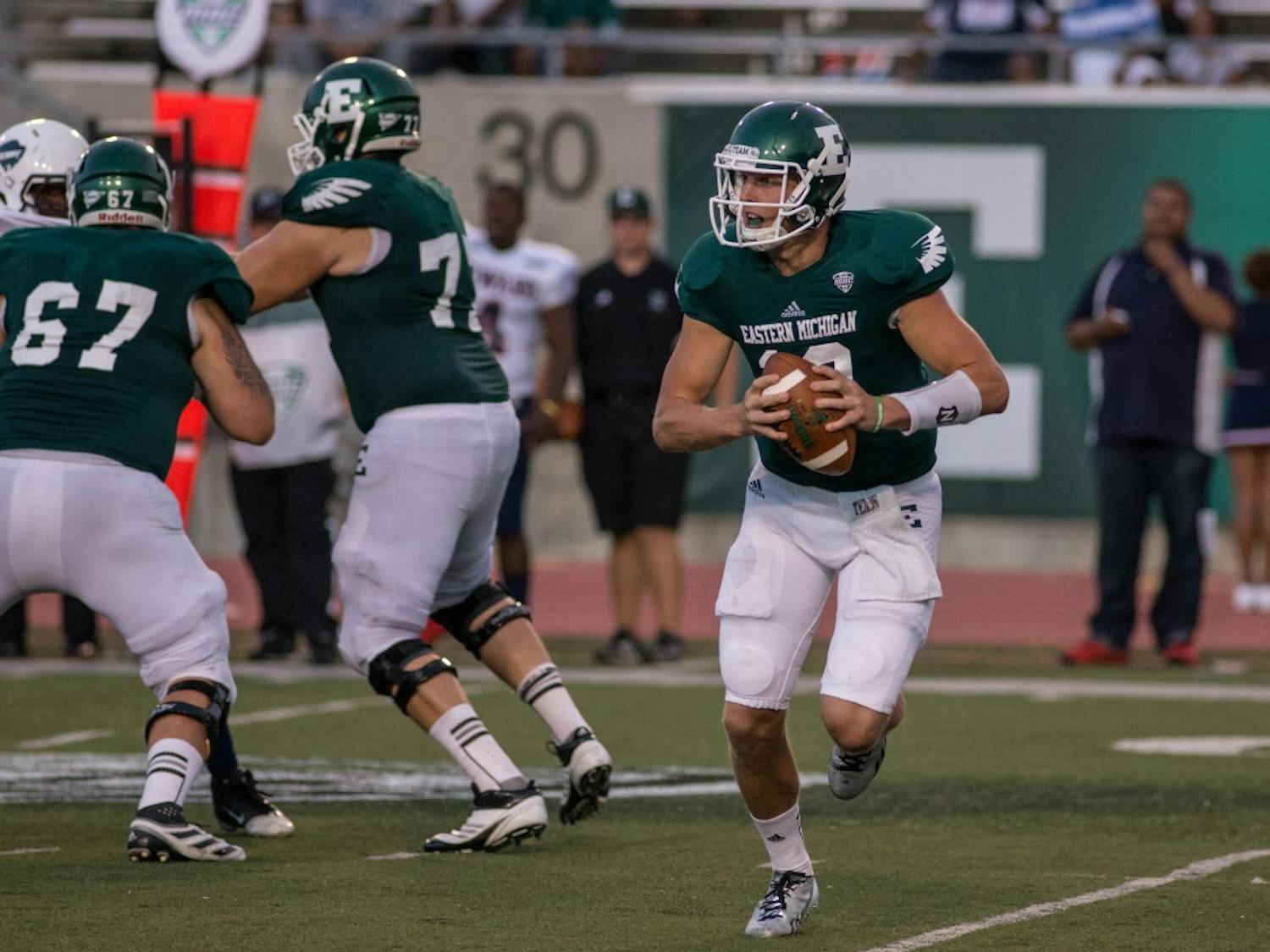 EMU Quarterback Tyler Benz threw for 210 yards in EMU’s 34-24 win over Howard University Saturday night.