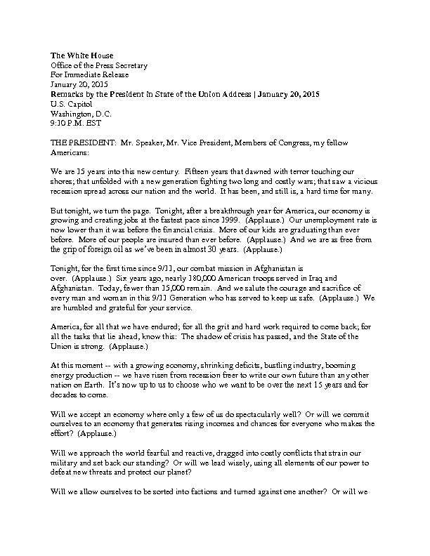 Full text of 2015 State of the Union Address