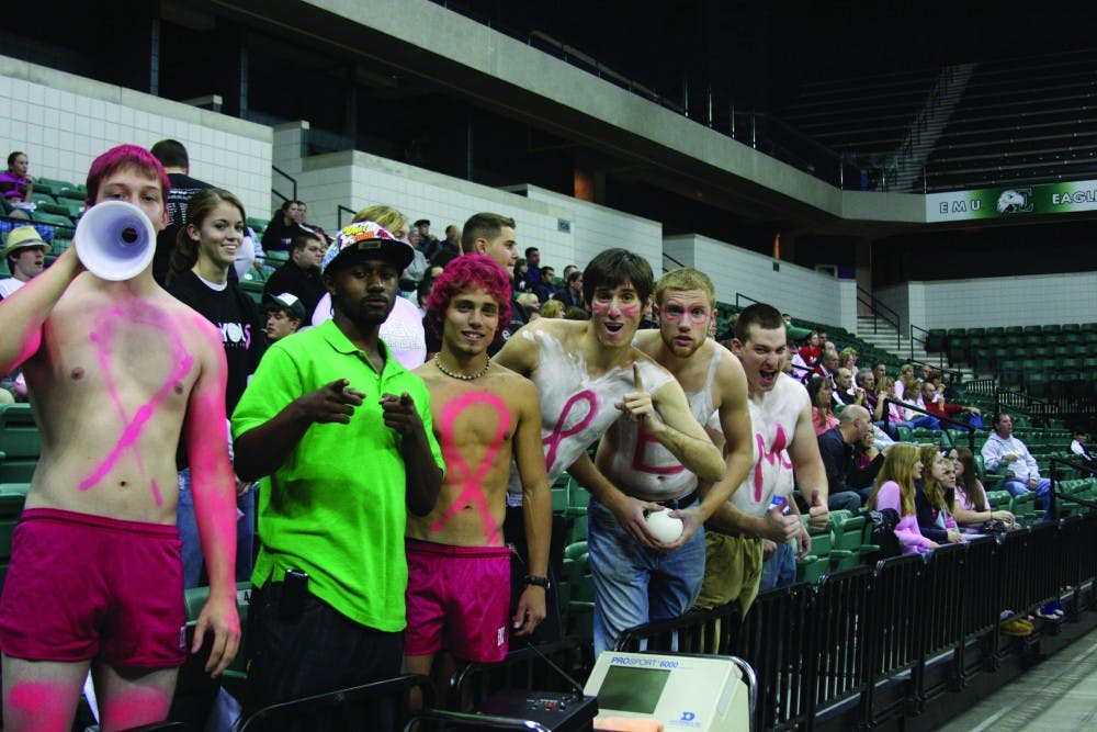 Students, as well as area locals, showed up to see the game and support the cause at 2008's “Dig and Kick Pink” day. 