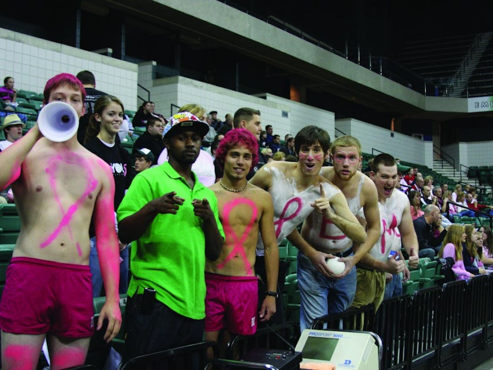 Students, as well as area locals, showed up to see the game and support the cause at 2008's “Dig and Kick Pink” day. 