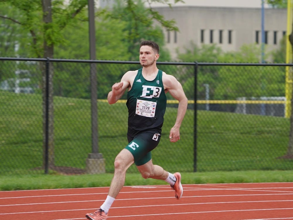 Eastern Michigan University track athlete Callum Robinson sprints to the finish line in one of his races with the Eagles. 