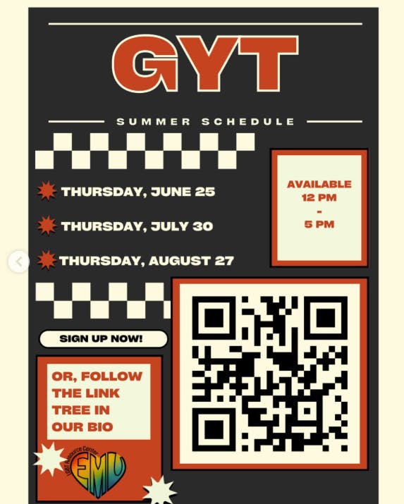 A list of dates and a QR code for summer services.