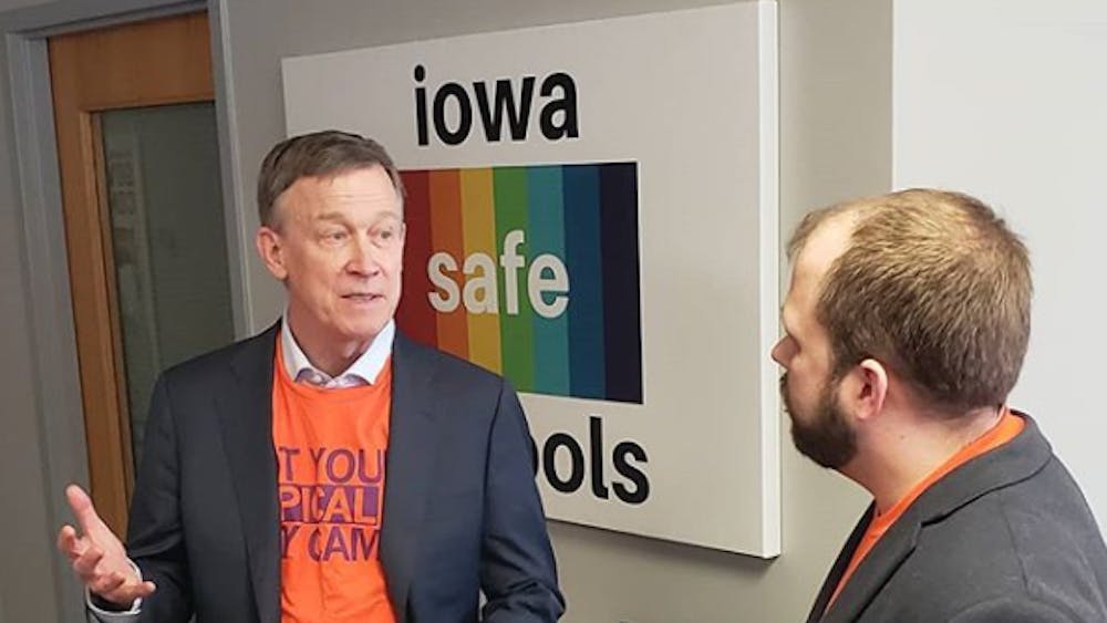John Hickenlooper campaign stop in Des Moines, Iowa