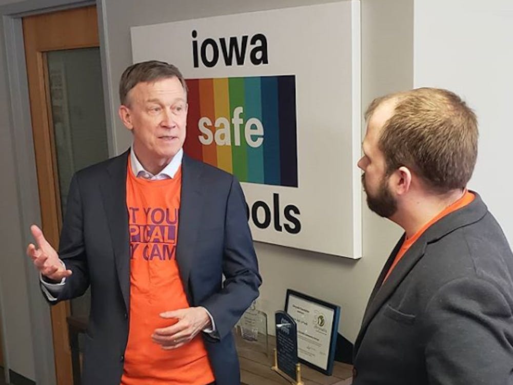 @johnhickenlooper on Instagram | Democratic presidential candidate John Hickenlooper at a campaign stop in Des Moines, Iowa.
