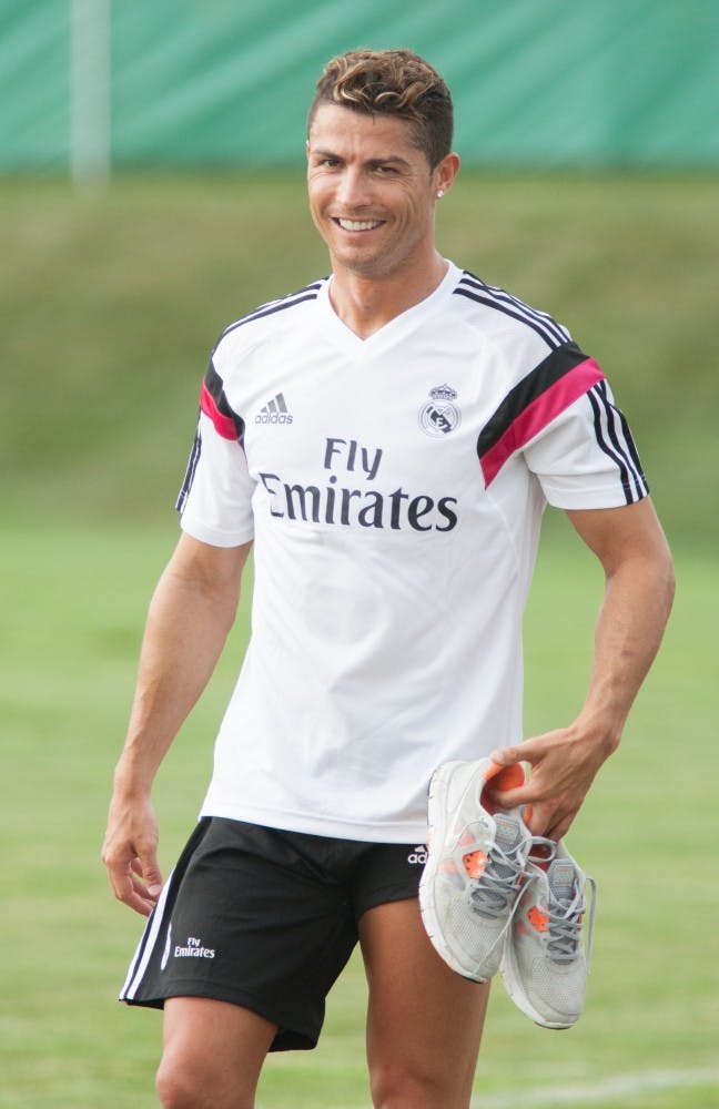 Cristiano Ronaldo at Real Madrids practice at Scicluna Field Thursday afternoon in Ypsilanti before they face Manchester United at Michigan Stadium Saturday.