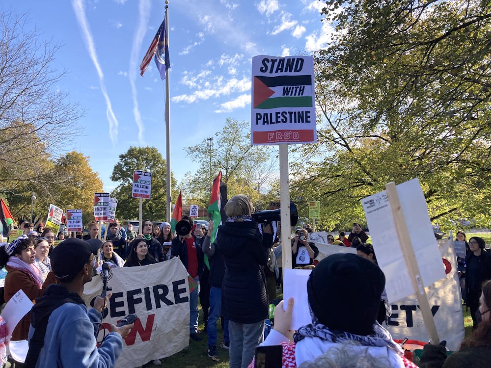 Demonstrators gathered at U.S. Rep. Debbie Dingell's office in Ann Arbor calling for the congresswoman to sign a resolution that would call for a ceasefire of the Israel-Hamas war on Monday, Oct. 23, 2023.