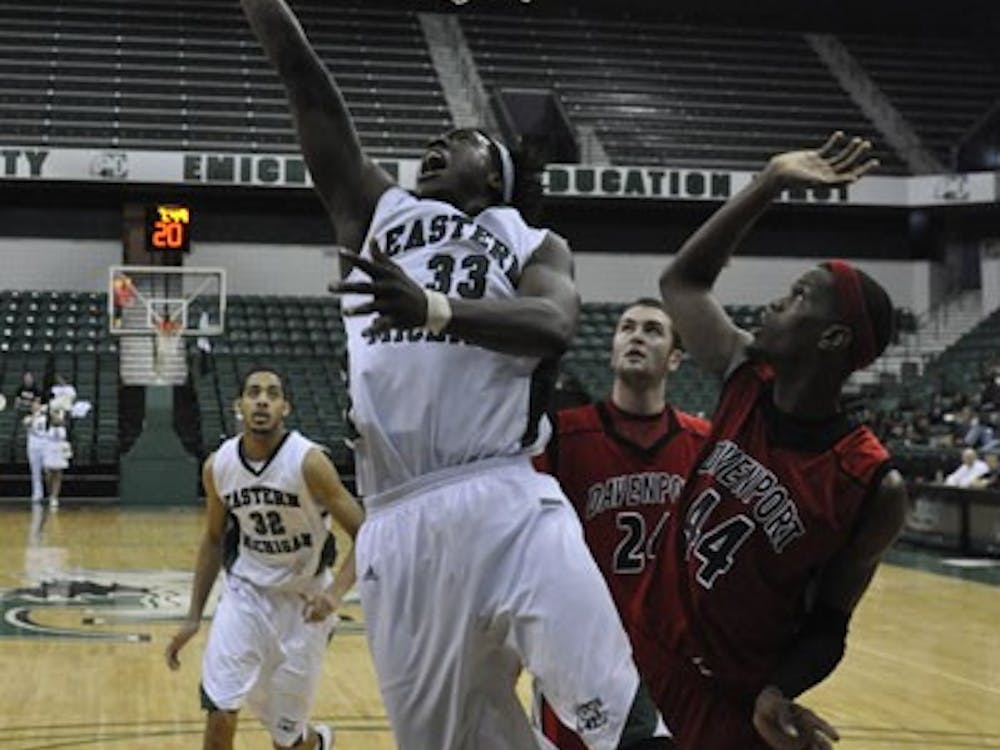 	Brandon Bowdry goes for a layup Saturday. He had his third double-double.