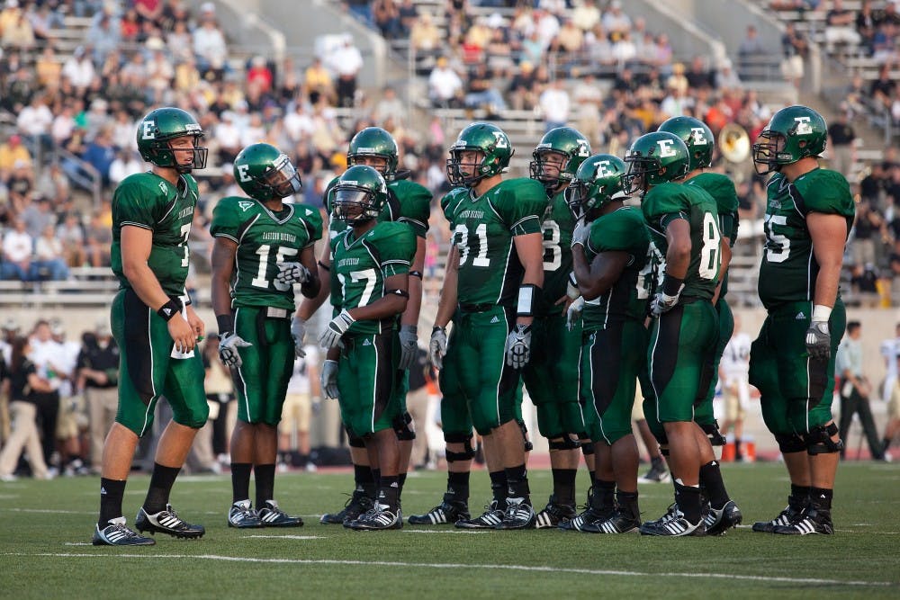 	Andy Schmitt (far left) and team at the beginning of the second quarter during Saturday’s home game against Army.