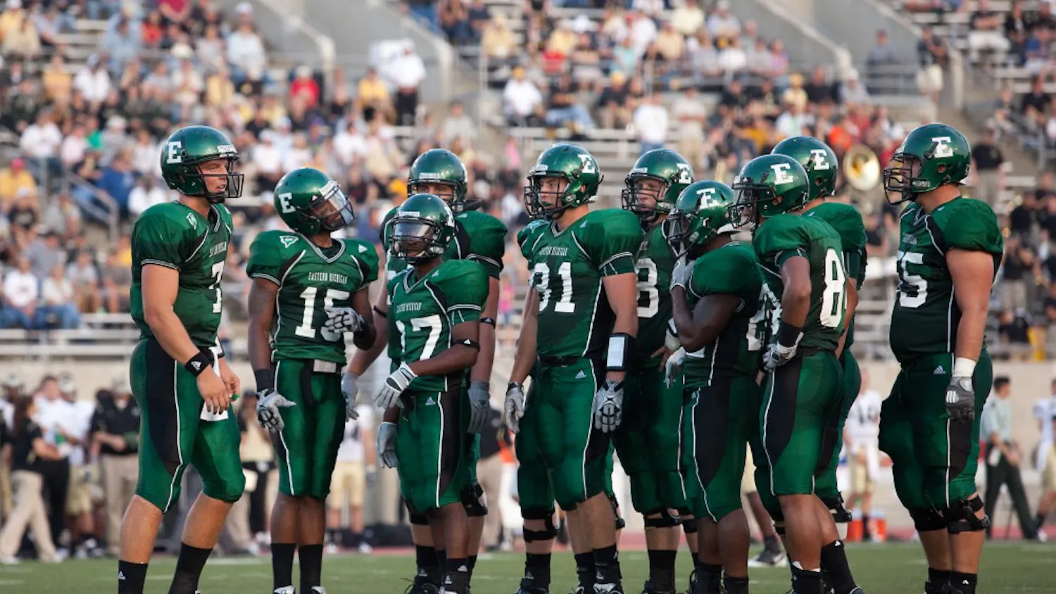 Andy Schmitt (far left) and team at the beginning of the second quarter during Saturday’s home game against Army.
