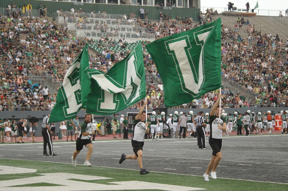 EMU flags fly in endzone