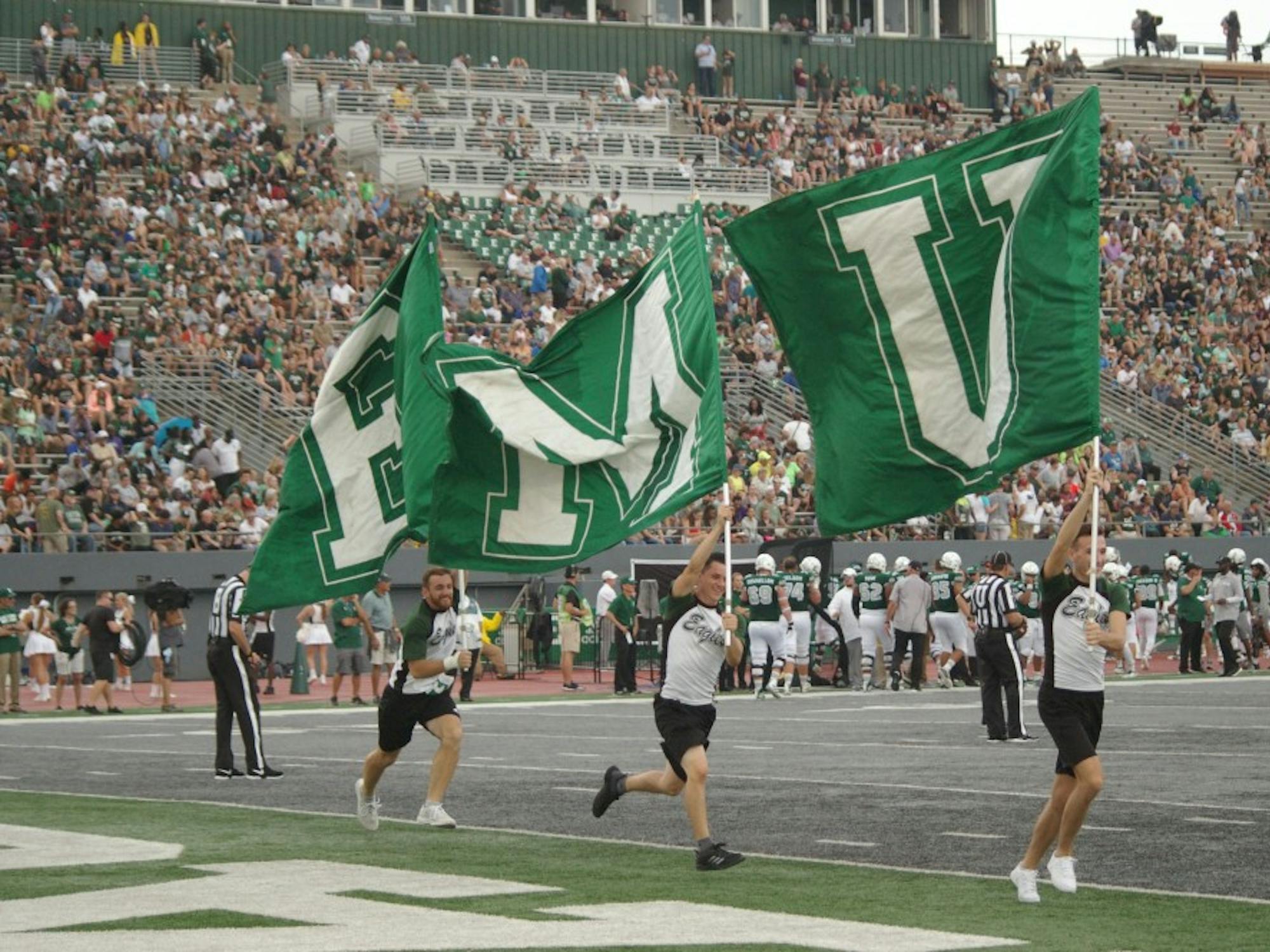 EMU flags fly in endzone