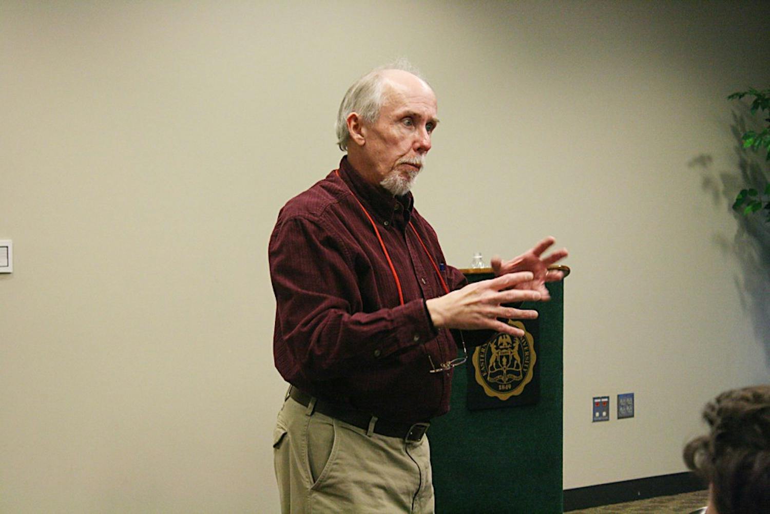 Professor Geoff Hammill discusses media literacy at Thursday's "Times Talk."