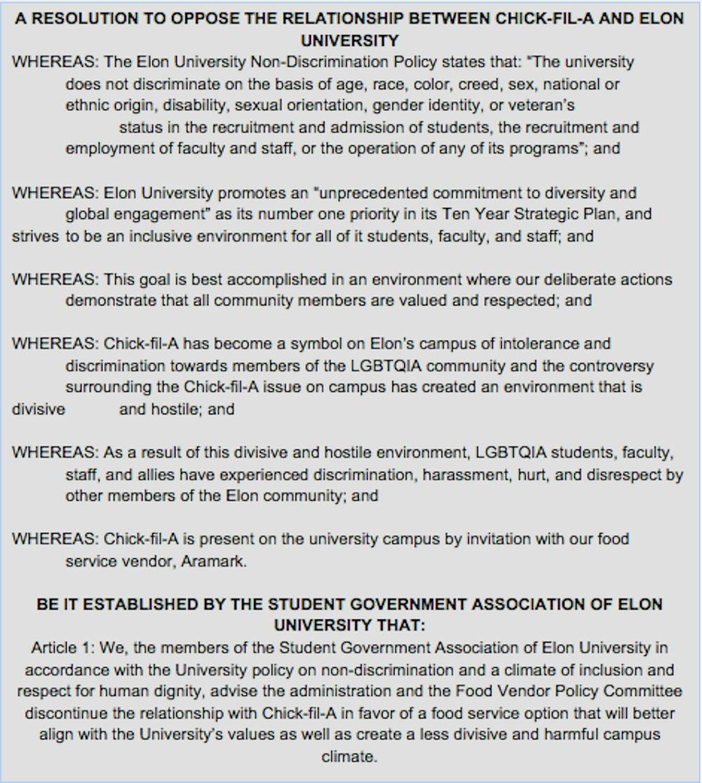 Revised legislation against Chick-fil-A at Elon passes in SGA 