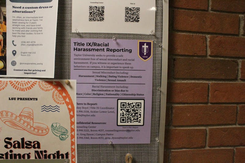 Title IX/Racial Harassment Reporting posters can be found in every building on Taylor's campus.