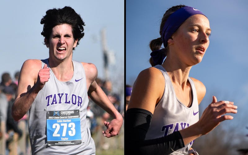 Luke Harber and Mollie Gamble were top finishers in the Crossroads League Championships. (Photos provided by Taylor Athletics)