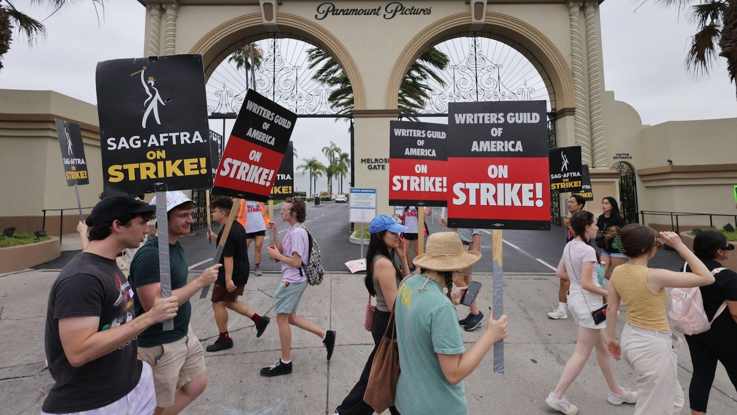 People protest wages in Hollywood. (Photo Provided by Bloomberg)