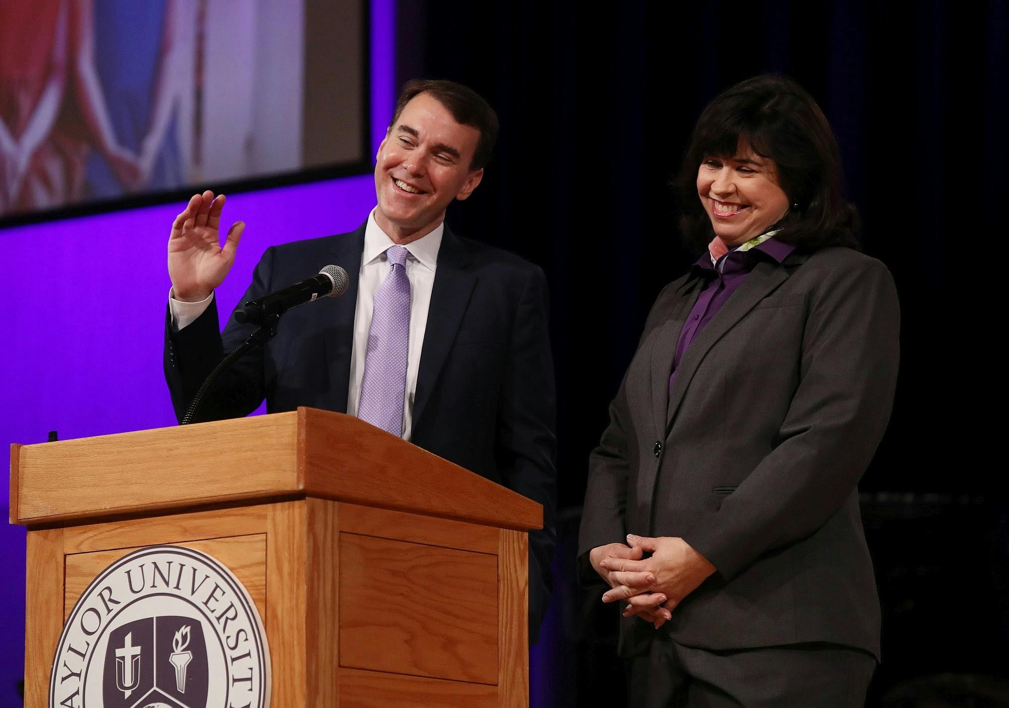 Michael Lindsay and his wife, Rebecca, were introduced to the student body in March. 
